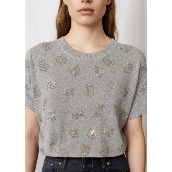 Zadig & Voltaire Tops - Zadig & Voltaire -Grey Metallic Linen Top – Shimmer Knit Tee